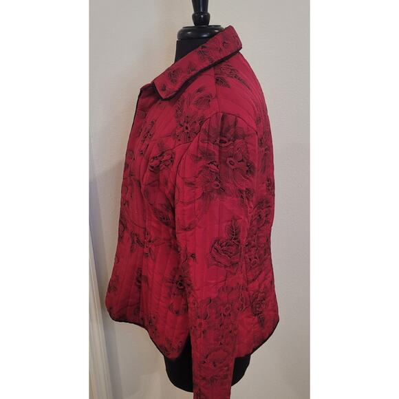 VTG Carole Little Silk Quilted Beaded Jacket Red Black Women’s L EUC - Picture 3 of 7
